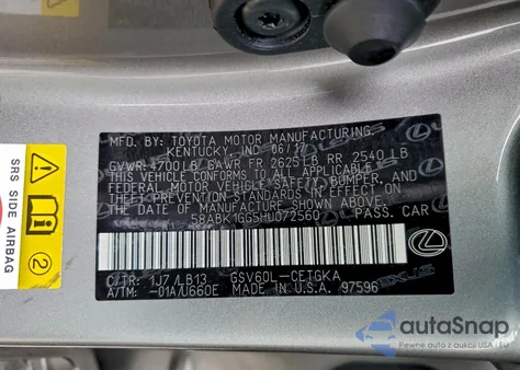 2017 Lexus Es 350 from USA, damaged, VIN 58ABK1GG5HU072560